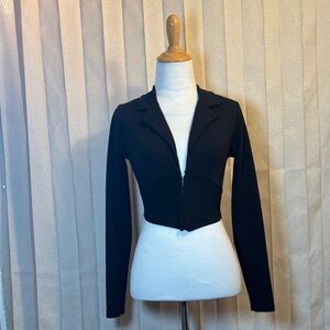 Windsor Black Cropped Blazer with Zipper